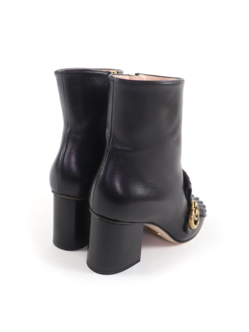 Gucci GG Marmont Tassel Side Zip Leather Short Boots Black Gold 38 Handbag - Picture 3 of 14